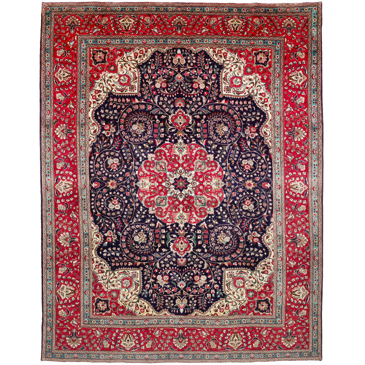 Hand Made Rug Tabriz Persia 304x394 Red Dark Bl