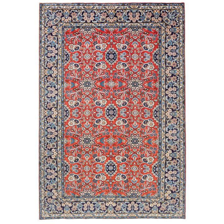 Hand Made Rug Kashan Persia 198x292 Red Blue