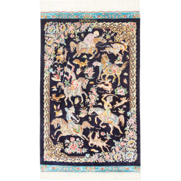 Hand Made Rug Ghom Silk Persia 58x98 Dark Blue