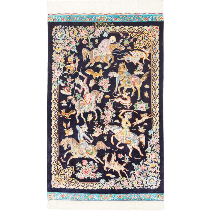 Hand Made Rug Ghom Silk Persia 58x98 Dark Blue