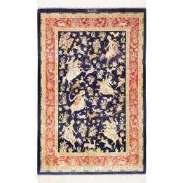Hand Made Rug Ghom Silk Persia 97x147 Dark Blue