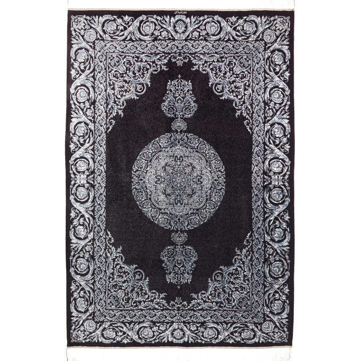 Hand Made Rug Ghom Silk Persia 135x200 Black Wh