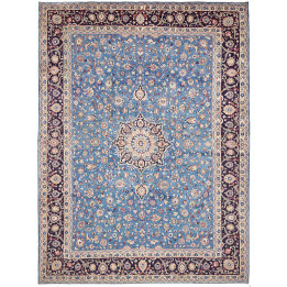 Hand Made Rug Kashan Persia 296x395 Blue Ivory