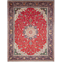 Hand Made Rug Tabriz Persia 305x395 Red Dark Bl