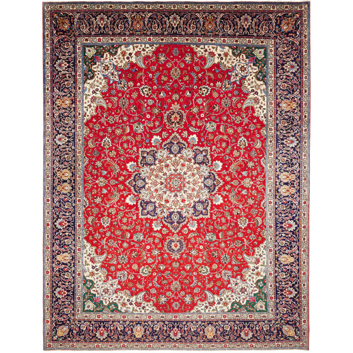 Hand Made Rug Tabriz Persia 305x395 Red Dark Bl