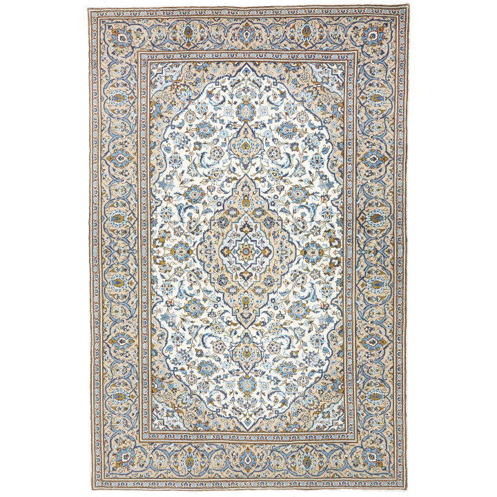 Hand Made Rug Kashan Persia 200x304 Ivory Blue
