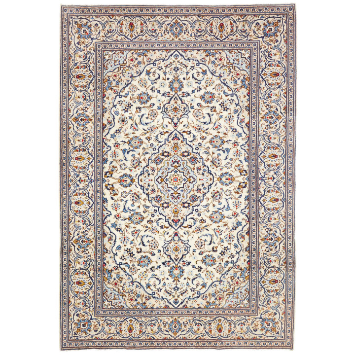 Hand Made Rug Kashan Persia 195x293 Ivory Blue