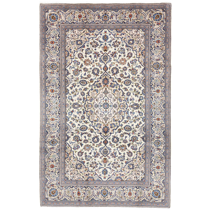 Hand Made Rug Kashan Persia 196x312 Ivory Cobal