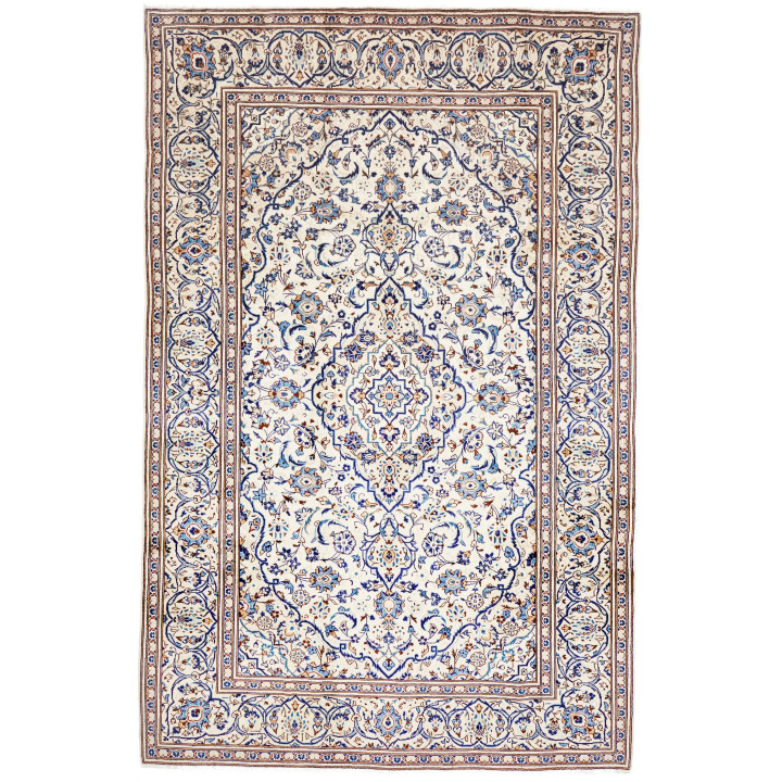 Hand Made Rug Kashan Persia 200x305 Ivory Blue