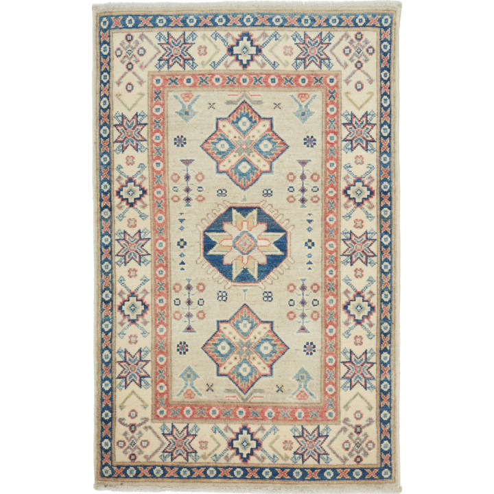 Hand Made Rug Kazak Afghanistan 78x125 Ivory Bl