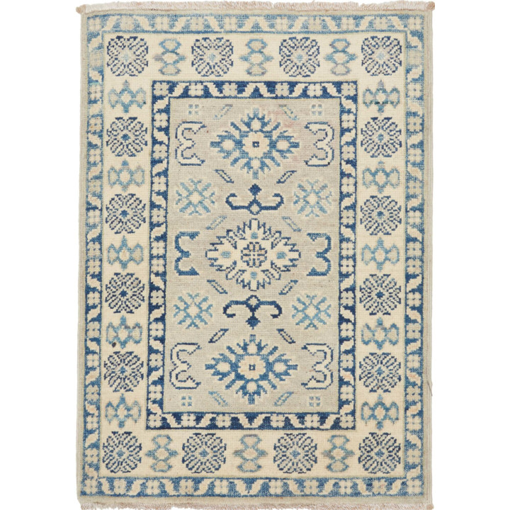 Hand Made Rug Kazak Afghanistan 66x93 Ivory Blu