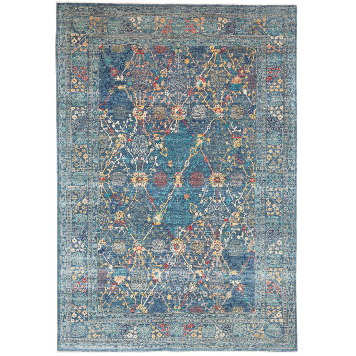 Hand Made Rug Floralia Pakistan 202x297 Petrol