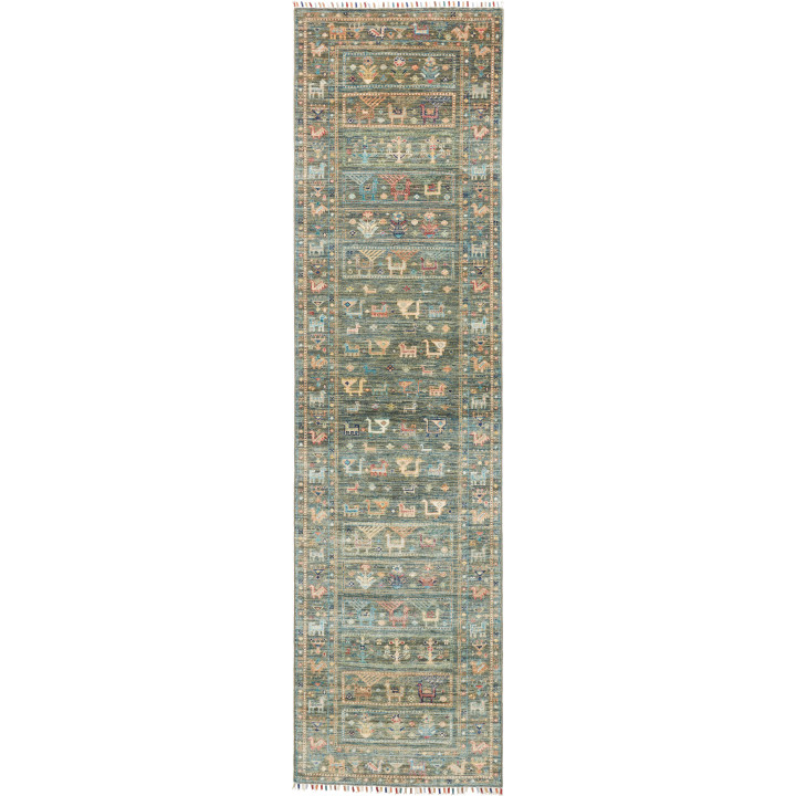 Hand Made Rug Istintia Pakistan 77x297 Petrol G