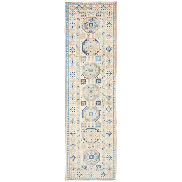 Hand Made Rug Kazak Afghanistan 83x289 Ivory Bl