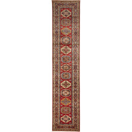 Hand Made Rug Kazak Fine Pakistan 82x400 Red Bl
