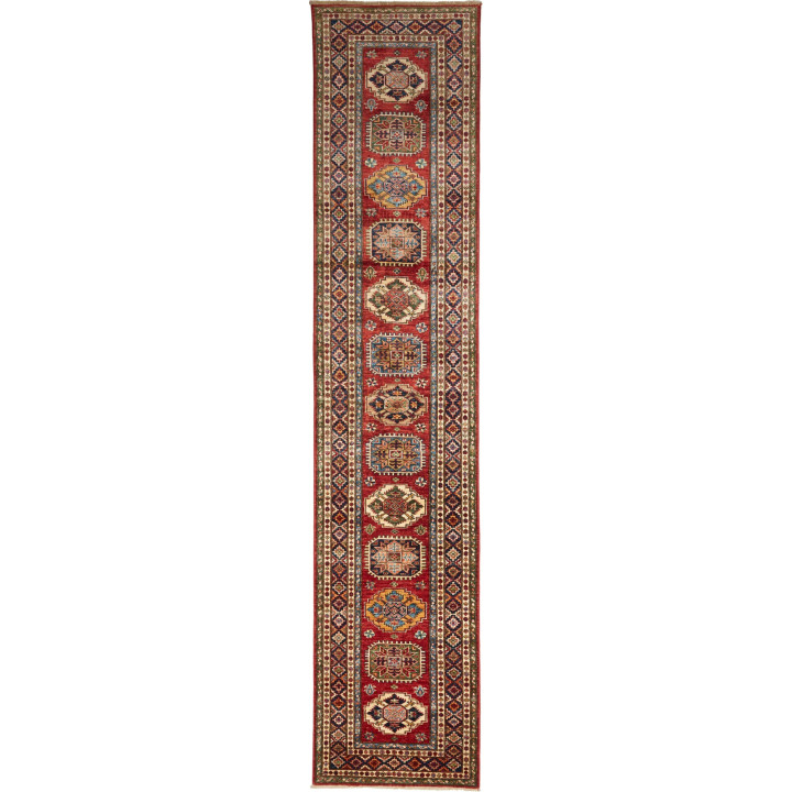 Hand Made Rug Kazak Fine Pakistan 82x400 Red Bl
