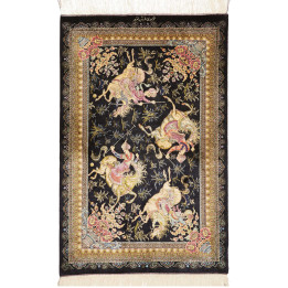 Hand Made Rug Ghom Silk Persia 60x92 Black Beig