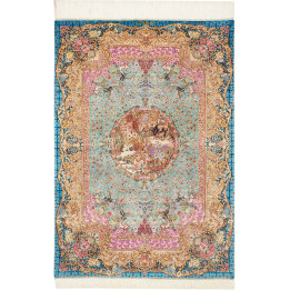 Hand Made Rug Ghom Silk Persia 82x120 Light Blu