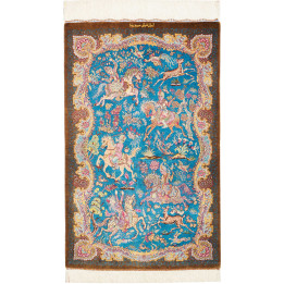Hand Made Rug Ghom Silk Persia 58x90 Light Blue