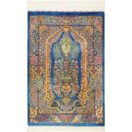 Hand Made Rug Ghom Silk Persia 59x90 Blue Gold