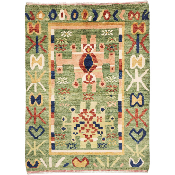 Hand Made Rug Berber Pakistan 133x179 Green Mul