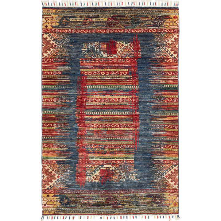 Hand Made Rug Mosaic Pakistan 102x152 Blue Red