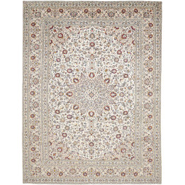 Hand Made Rug Kashan Persia 295x390 Ivory Borde