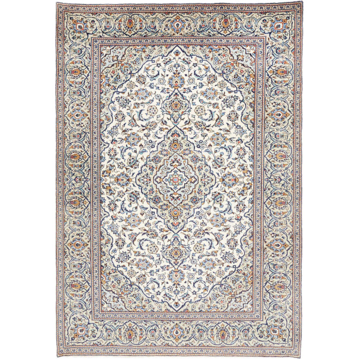 Hand Made Rug Kashan Persia 200x288 Ivory Blue