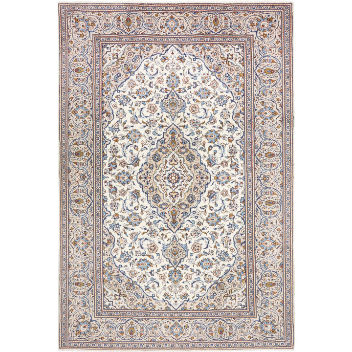 Hand Made Rug Kashan Persia 205x300 Ivory Blue