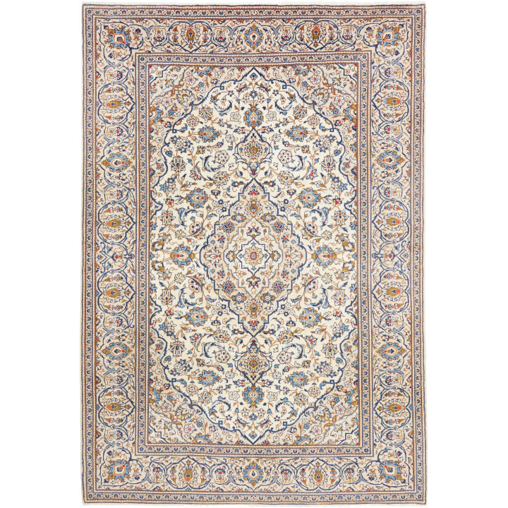 Hand Made Rug Kashan Persia 200x296 Ivory Blue