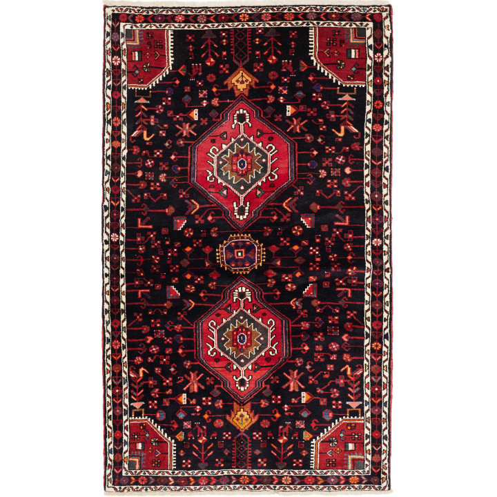 Hand Made Rug Hamadan Persia 136x227 Black Red
