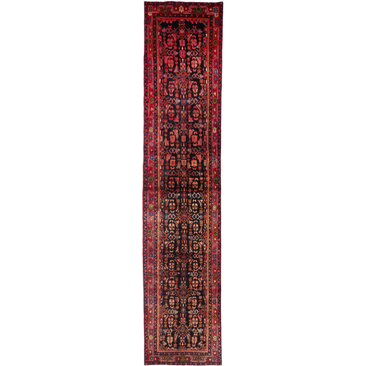 Hand Made Rug Hamadan Persia 110x515 Black Red