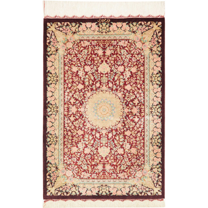 Hand Made Rug Ghom Silk Persia 59x89 Burgundy I