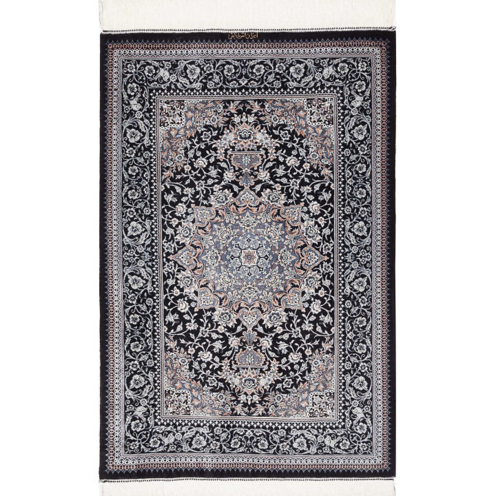 Hand Made Rug Ghom Silk Persia 78x120 Black Whi