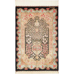 Hand Made Rug Ghom Silk Persia 60x89 Black Red