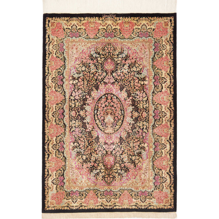 Hand Made Rug Ghom Silk Persia 79x120 Black Pin