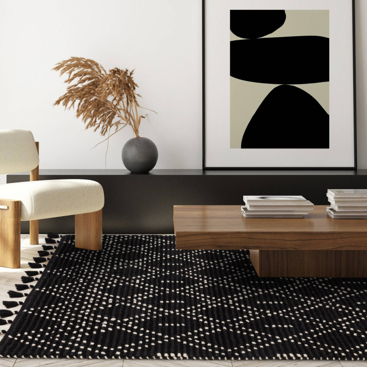 Rug Nepal geometric black and white 160x230 cm