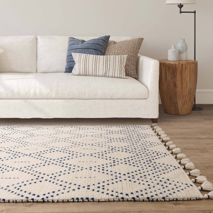 Tappeto Nepal geometrico beige e blu 120x170 cm