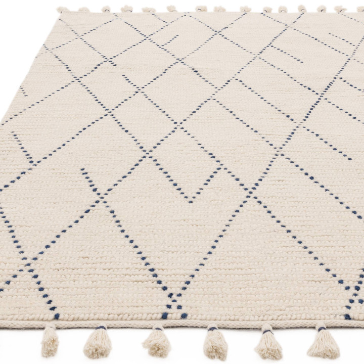 Tappeto Nepal geometrico beige e blu 120x170 cm