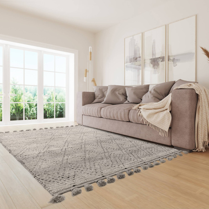 Tappeto Nepal geometrico grigio e argento 160x23