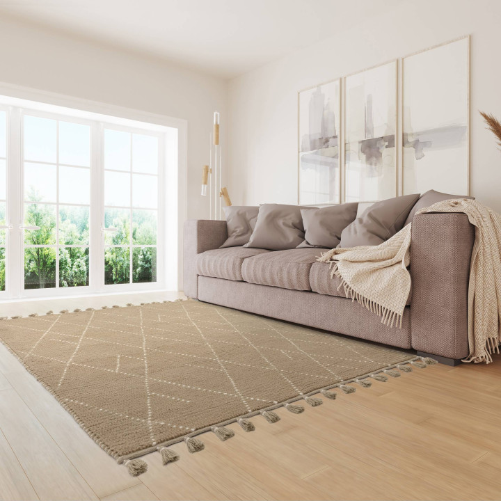 Tappeto Nepal geometrico beige e bianco 120x170