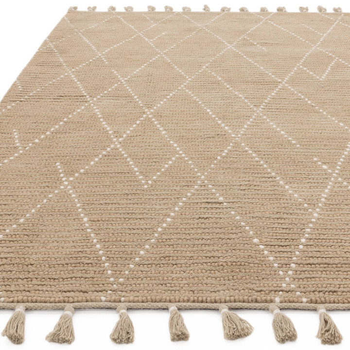 Tappeto Nepal geometrico beige e bianco 120x170