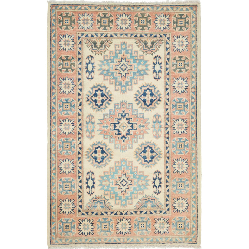 Rug Kazak Afghanistan 87x136 Cream Ivory Coral