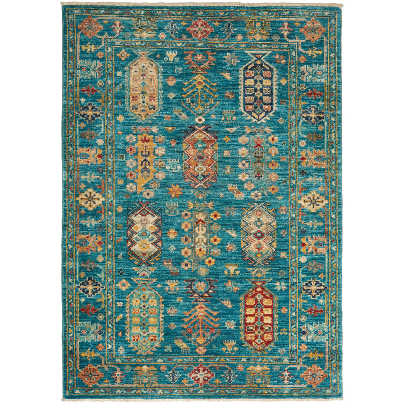 Rug Tribal Pakistan 96x137 Teal Burnt Orange Go
