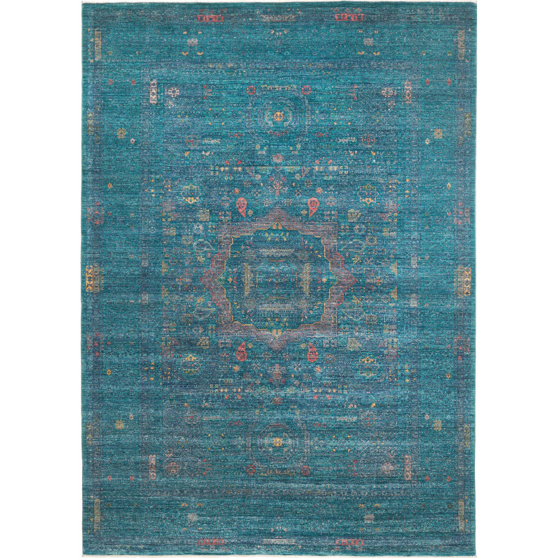 Rug Mamlouk Pakistan 210x294 Teal Blue Rust Yel