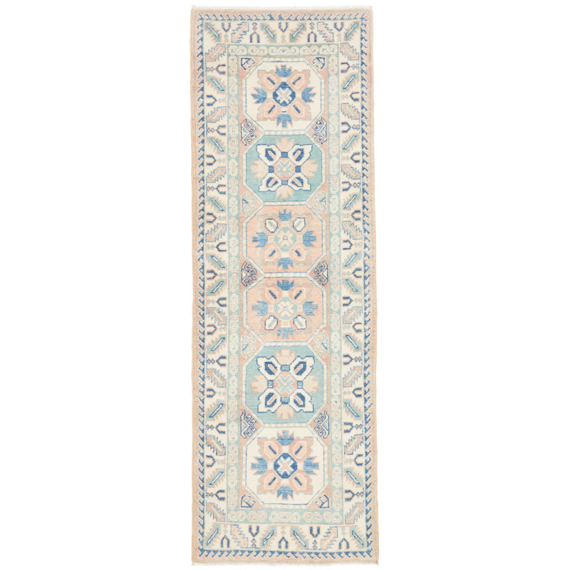 Rug Kazak Afghanistan 61x182 Ivory Powder Blue