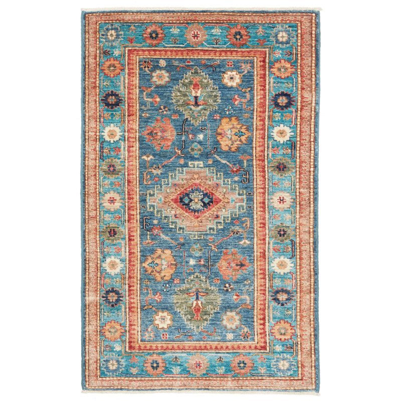 Rug Kazak Fine Pakistan 80x130 Teal Blue Terrac