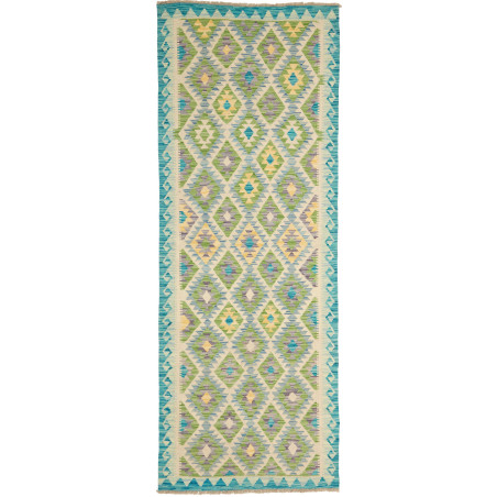 Rug Kilim Afghanistan 91x245 Cream Teal Green Y