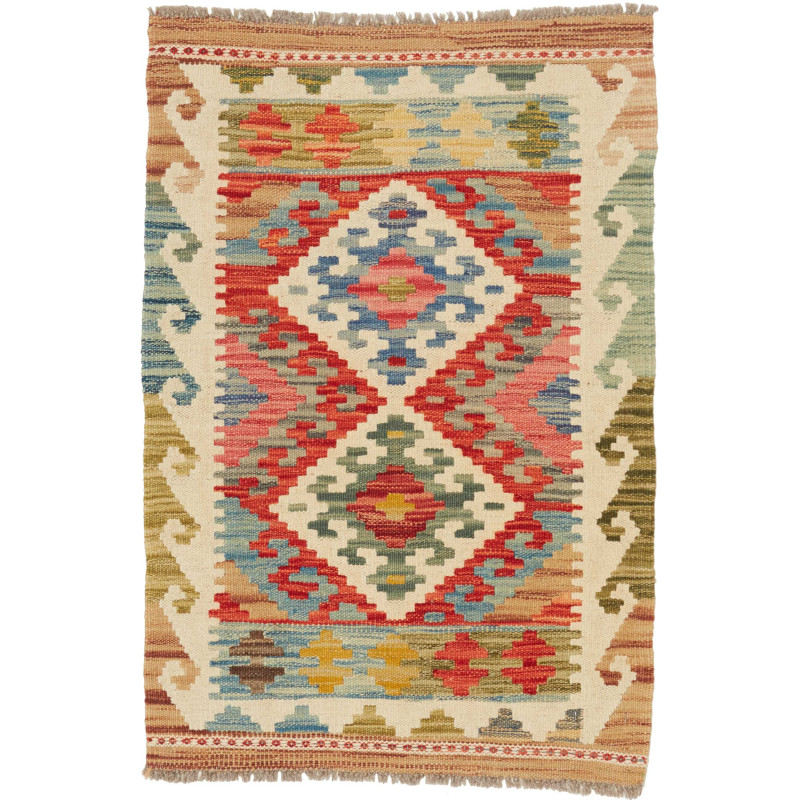 Rug Kilim Afghanistan 60x88 Cream Ivory Red Blu
