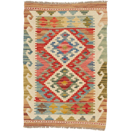 Rug Kilim Afghanistan 60x88 Cream Ivory Red Blu